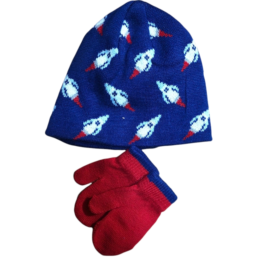 Toddler Hat with Mittens Rocket Spaceship Beanie with Mittens Boys Winter Hat
